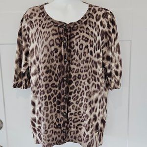 Talbots Half Sleeve Leopard Print Cardigan Size Large